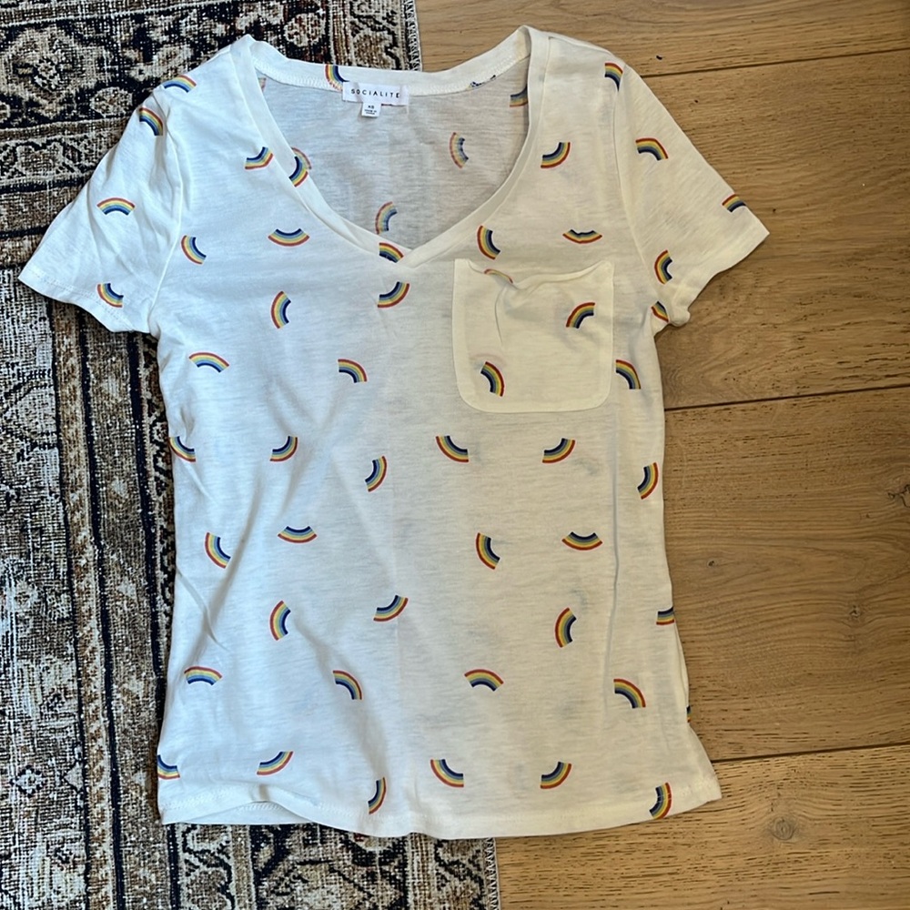 NWOT Socialite Rainbow Pocket Tee XS
